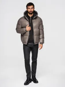Ombre Warm men's puffer jacket with welts - dark beige