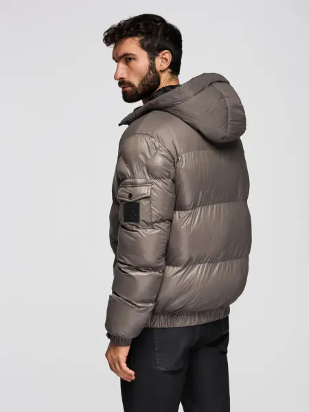 Ombre Warm men's puffer jacket with welts - dark beige