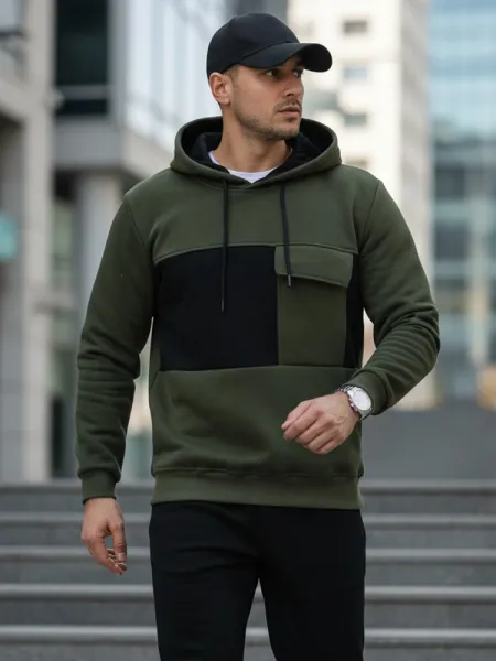 Pánska khaki mikina s kapucňou