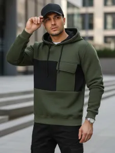 Pánska khaki mikina s kapucňou