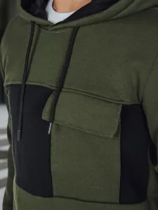 Pánska khaki mikina s kapucňou