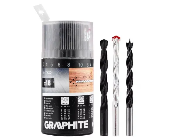UniverzálnasadavrtákovGRAPHITE54T430–18ksprekov,drevoajtehlu