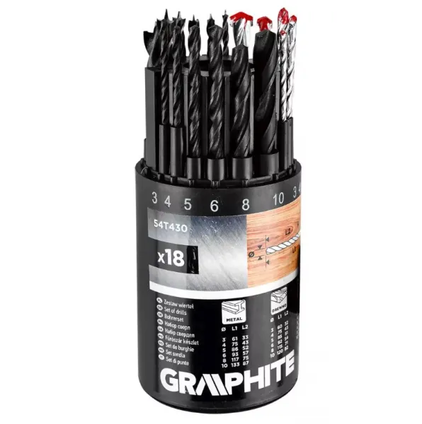UniverzálnasadavrtákovGRAPHITE54T430–18ksprekov,drevoajtehlu