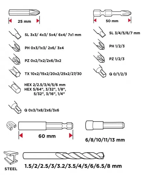 Univerzálnasadavrtákov,bitovanadstavcov56H623GRAPHITE-120kusov