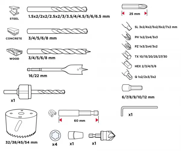 Univerzálnasadavrtákov,bitovanadstavcov56H621GRAPHITE-90kusov