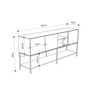 Komoda Houseland Amira 180 cm sivo-zelená