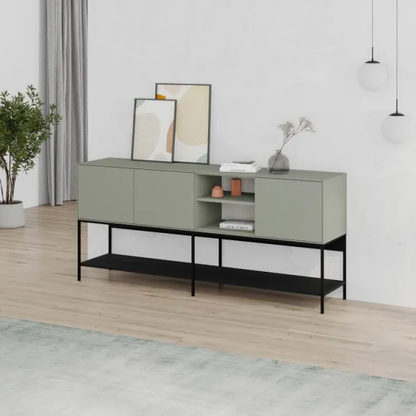 Komoda Houseland Amira 180 cm sivo-zelená