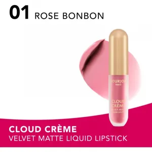 Bourjois Cloud Crème Velvet Matte ultra matujúci tekutý rúž odtieň 01 Rose Bonbon 3.1 ml