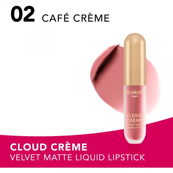 Bourjois Cloud Crème Velvet Matte ultra matujúci tekutý rúž odtieň 02 Cafe Crème 3.1 ml