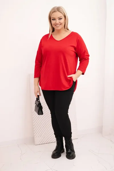 Kesi Dámska bavlnená blúzka Plus Size s V výstrihom a srolovanými rukávmi červená