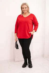 Kesi Dámska bavlnená blúzka Plus Size s V výstrihom a srolovanými rukávmi červená