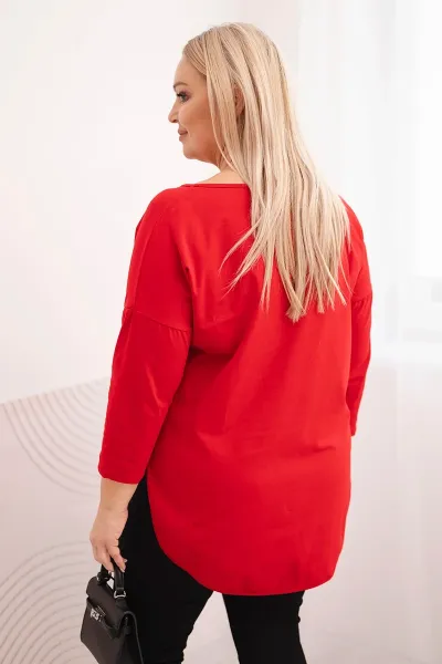 Kesi Dámska bavlnená blúzka Plus Size s V výstrihom a srolovanými rukávmi červená