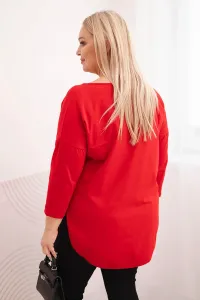 Kesi Dámska bavlnená blúzka Plus Size s V výstrihom a srolovanými rukávmi červená
