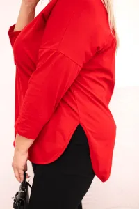 Kesi Dámska bavlnená blúzka Plus Size s V výstrihom a srolovanými rukávmi červená
