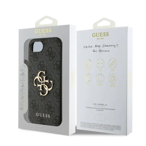 GUESS 4G METAL Ochranný obal pre Apple iPhone 16e / iPhone 17e GREY