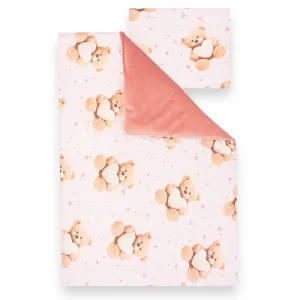 Obojstranný Set z Velvet a bavlny do kočíka New Baby Love Teddy Bear pink