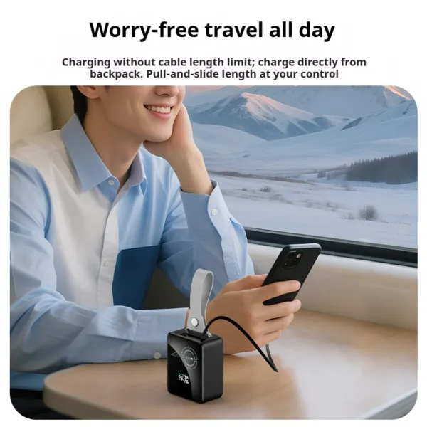 Powerbanka pre notebooky 65W PD s výsuvným USB-C káblom a digitálnym displejom, 20000 mAh, modrá