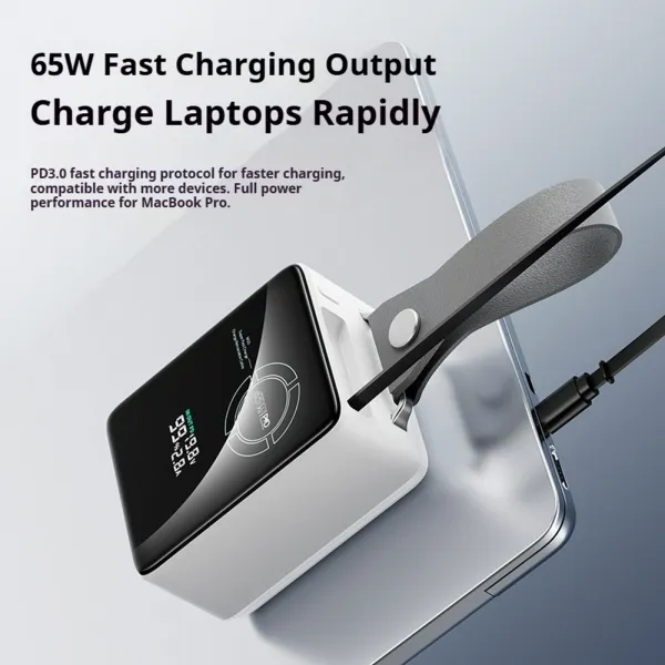 Powerbanka pre notebooky 65W PD s výsuvným USB-C káblom a digitálnym displejom, 20000 mAh, modrá