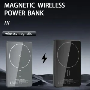 UltraThin MagSafe 15W Bezdrôtová powerbanka 5000 mAh s LED displejom a podporou nabíjania Apple Watch, strieborná