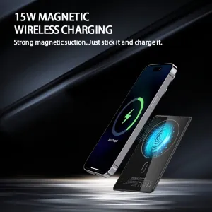 UltraThin MagSafe 15W Bezdrôtová powerbanka 5000 mAh s LED displejom a podporou nabíjania Apple Watch, strieborná