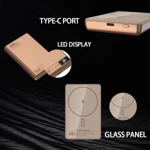 UltraThin MagSafe 15W Bezdrôtová powerbanka 5000 mAh s LED displejom a podporou nabíjania Apple Watch, strieborná