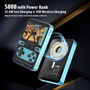 2v1 Herná retro konzola s MagSafe powerbankou, 5000 mAh, 15W bezdrôtovým nabíjaním, modrá
