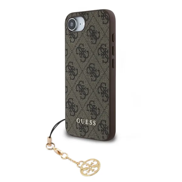 GUESS 4G Kryt s príveskom Apple iPhone 16e / iPhone 17e hnedý