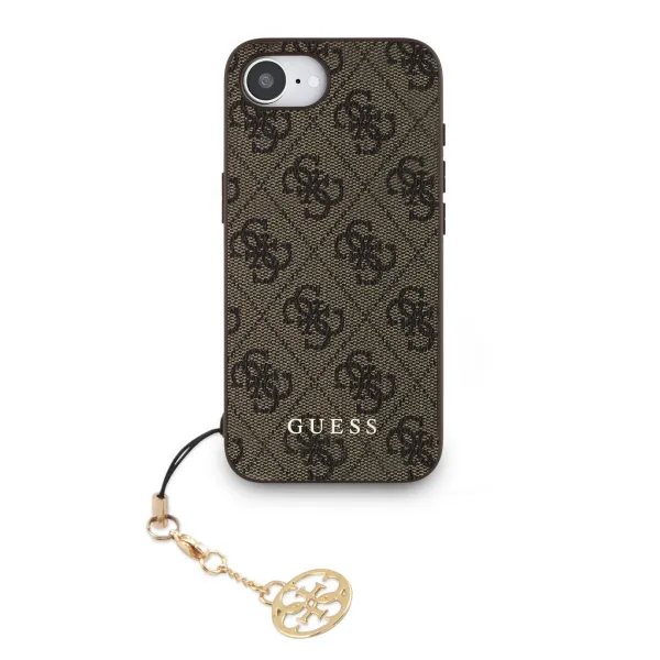 GUESS 4G Kryt s príveskom Apple iPhone 16e / iPhone 17e hnedý