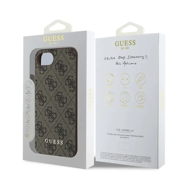 GUESS 4G Kryt s príveskom Apple iPhone 16e / iPhone 17e hnedý