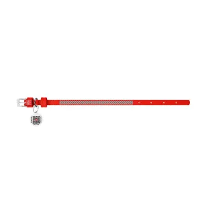 Kožený obojok s kryštálmi červený, Obvod krku: 18-21cm, šírka: 9mm