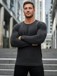 Trendy sveter pre pánov s ozdobnými rukávmi šedý