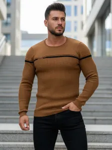 Moderný sveter pre pánov kamelový