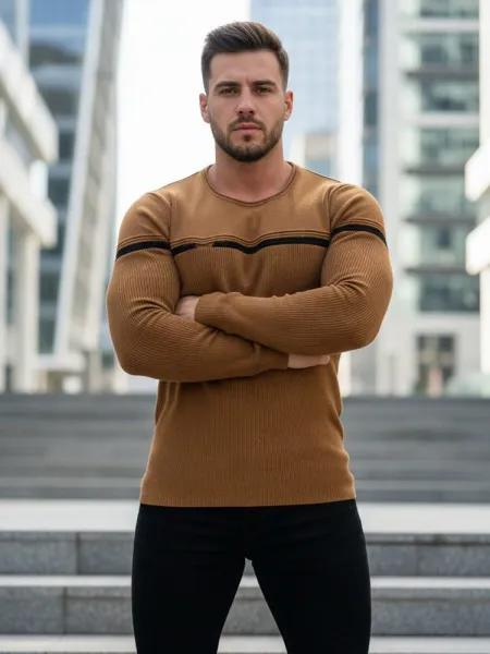 Moderný sveter pre pánov kamelový