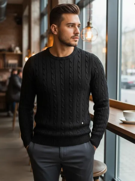 Trendy sveter pre pánov čierny