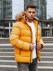 Moderná zimná bunda s kapucňou v žltej farbe pre mužov