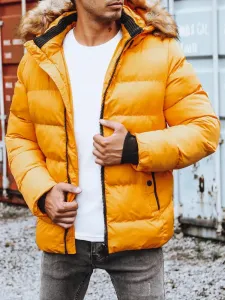 Moderná zimná bunda s kapucňou v žltej farbe pre mužov