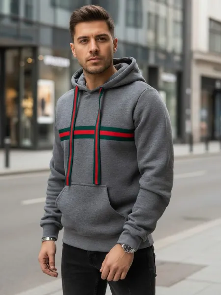 Pánska mikina s trendy ozdobným pásom šedá