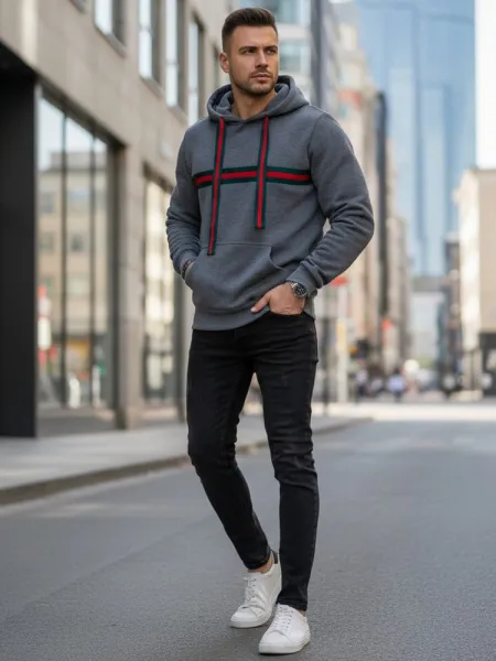 Pánska mikina s trendy ozdobným pásom šedá