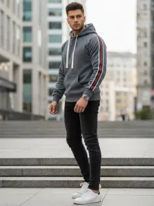 Športová pánska mikina s kapucňou šedá