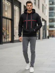 Pánska mikina s trendy ozdobným pásom čierna