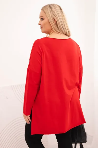 Kesi Dámska blúzka Plus Size asymetrická s dlhým rukávom červená