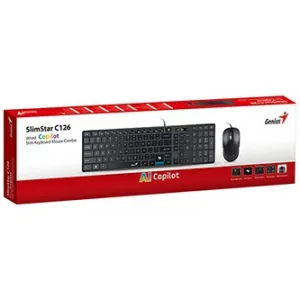 Genius SlimStar C126 COPILOT, sada klávesnice s optickou myší, CZ/SK, drátová (USB), černá, nízkoprofilová