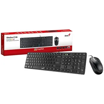 Genius SlimStar C126 COPILOT, sada klávesnice s optickou myší, CZ/SK, drátová (USB), černá, nízkoprofilová
