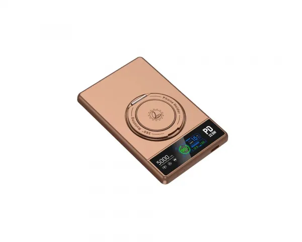 UltraThin MagSafe 15W Bezdrôtová powerbanka 5000 mAh s nabíjaním Apple Watch a 360° otočným stojánkom, zlatá