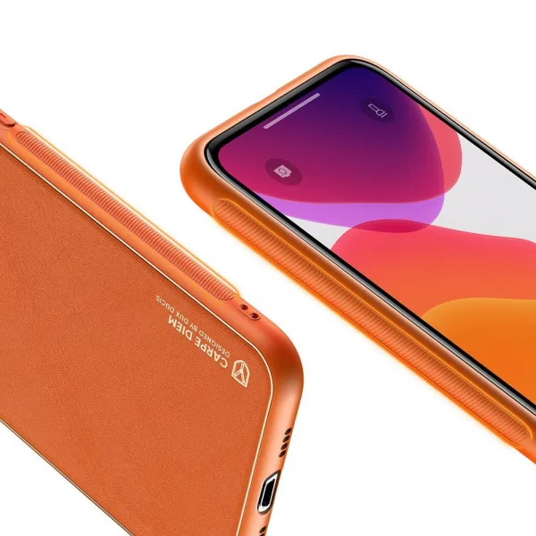 DUX DUCIS Yolo kožený kryt na iPhone 12 Pro Max, oranžový
