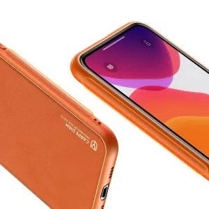 DUX DUCIS Yolo kožený kryt na iPhone 12 Pro Max, oranžový
