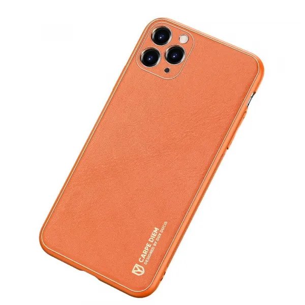 DUX DUCIS Yolo kožený kryt na iPhone 12 Pro Max, oranžový