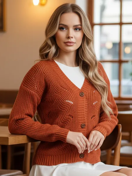 Rozopínací sveter KNITVIA rudy