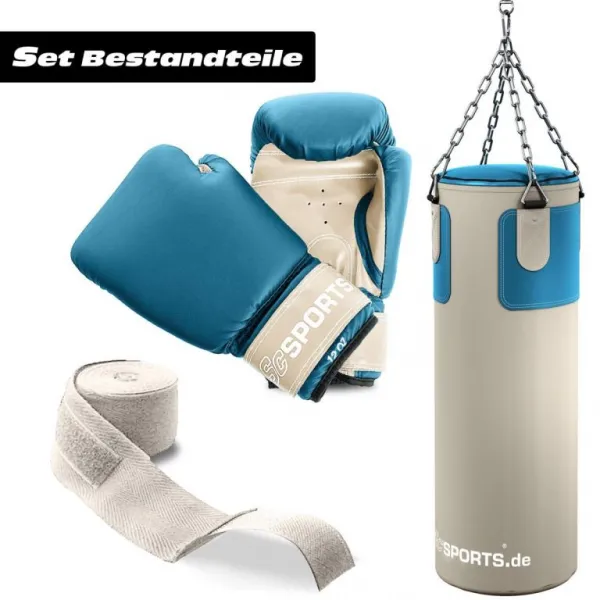 Boxovacie vrece s príslušenstvom, béžovo-modrý set na trénin