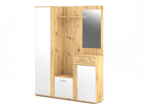 Vivaldi Predsieňová stena Trio so zrkadlom 145 cm dub Artisan/biela